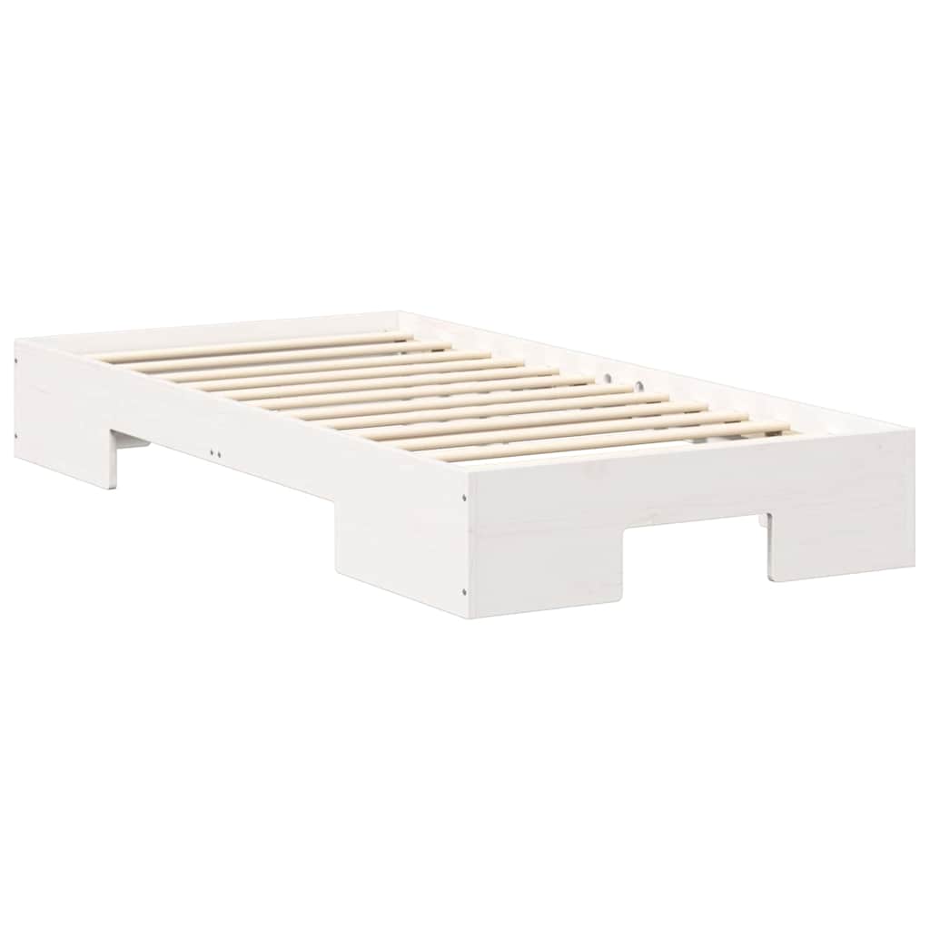 Földi ágykeret tárolóval Fehér 90 x 190 cm Tömör fenyőfa