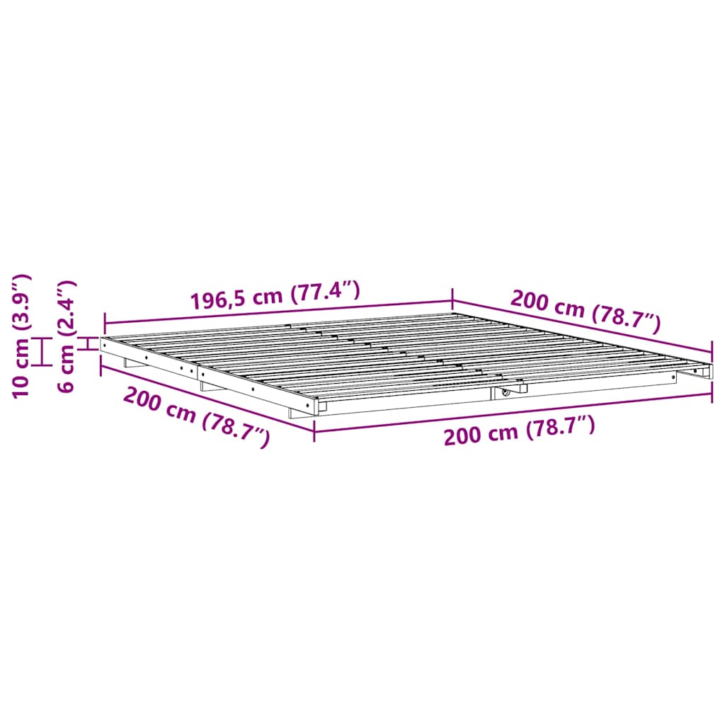 Földi ágykeret Barna 200 x 200 cm Tömör fenyőfa