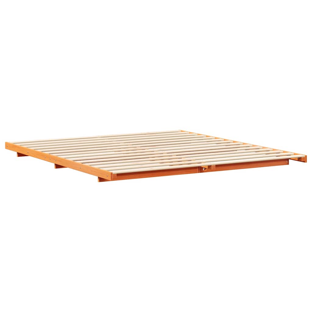 Földi ágykeret Viaszbarna 200 x 200 cm Tömör fenyőfa