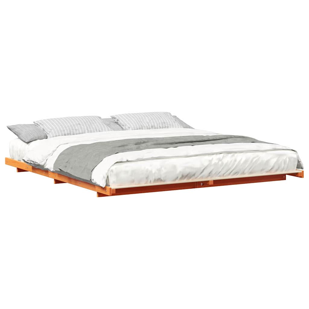 Földi ágykeret Viaszbarna 200 x 200 cm Tömör fenyőfa
