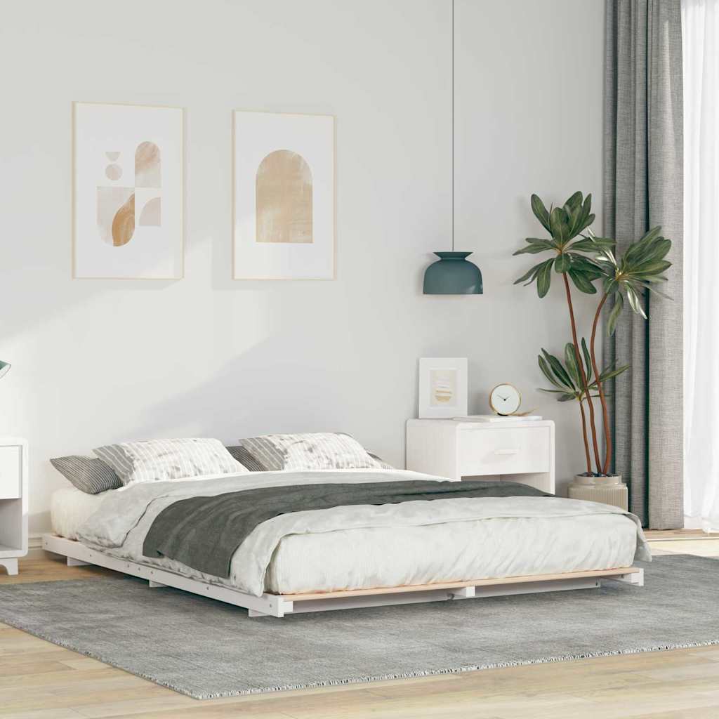 Földi ágykeret Fehér 150 x 200 cm Tömör fenyőfa