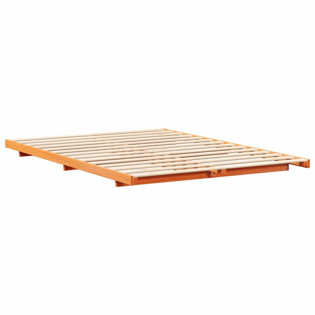 Földi ágykeret Viaszbarna 150 x 200 cm Tömör fenyőfa