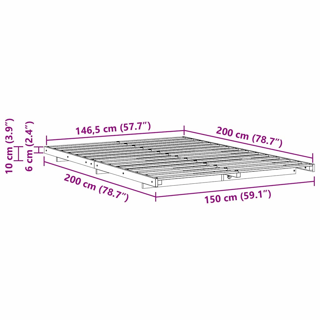 Földi ágykeret Viaszbarna 150 x 200 cm Tömör fenyőfa