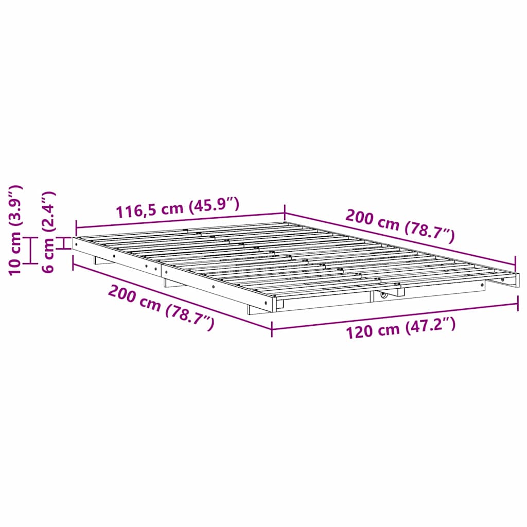 Földi ágykeret Fehér 120 x 200 cm Tömör fenyőfa
