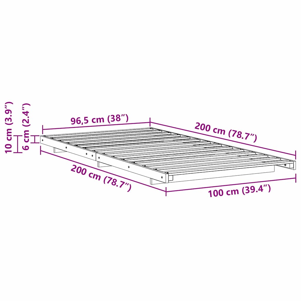 Földi ágykeret Fehér 100 x 200 cm Tömör fenyőfa