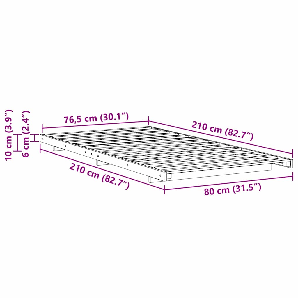 Földi ágykeret Fehér 80 x 210 cm Tömör fenyőfa