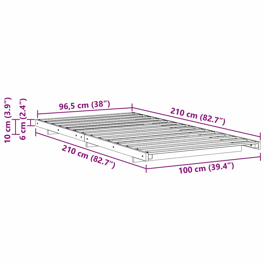 Földi ágykeret Barna 100 x 210 cm Tömör fenyőfa