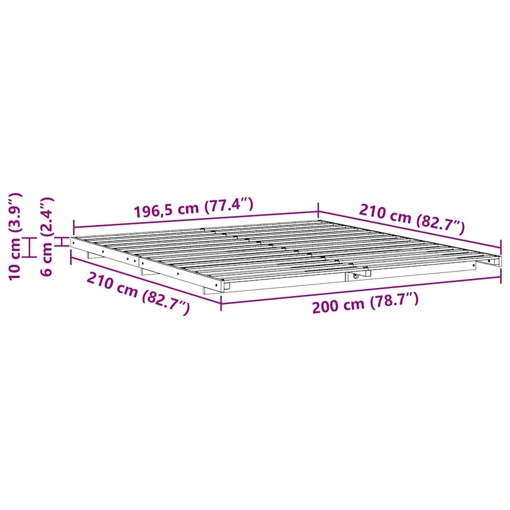 Földi ágykeret Barna 200 x 210 cm Tömör fenyőfa