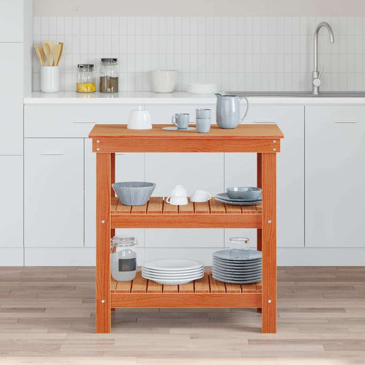 Munkapad polcokkal Viaszbarna 78.5 x 50 x 80 cm Tömör fenyőfa