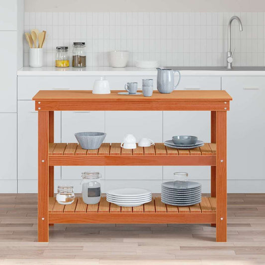 Munkapad polcokkal Viaszbarna 110.5 x 50 x 80 cm Tömör fenyőfa