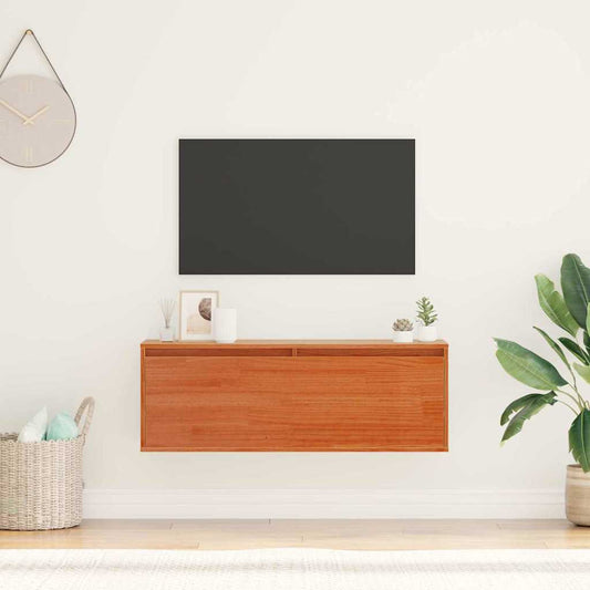 Fali Szekrény ajtóval Viaszbarna 100 x 30 x 35 cm Tömör fenyőfa