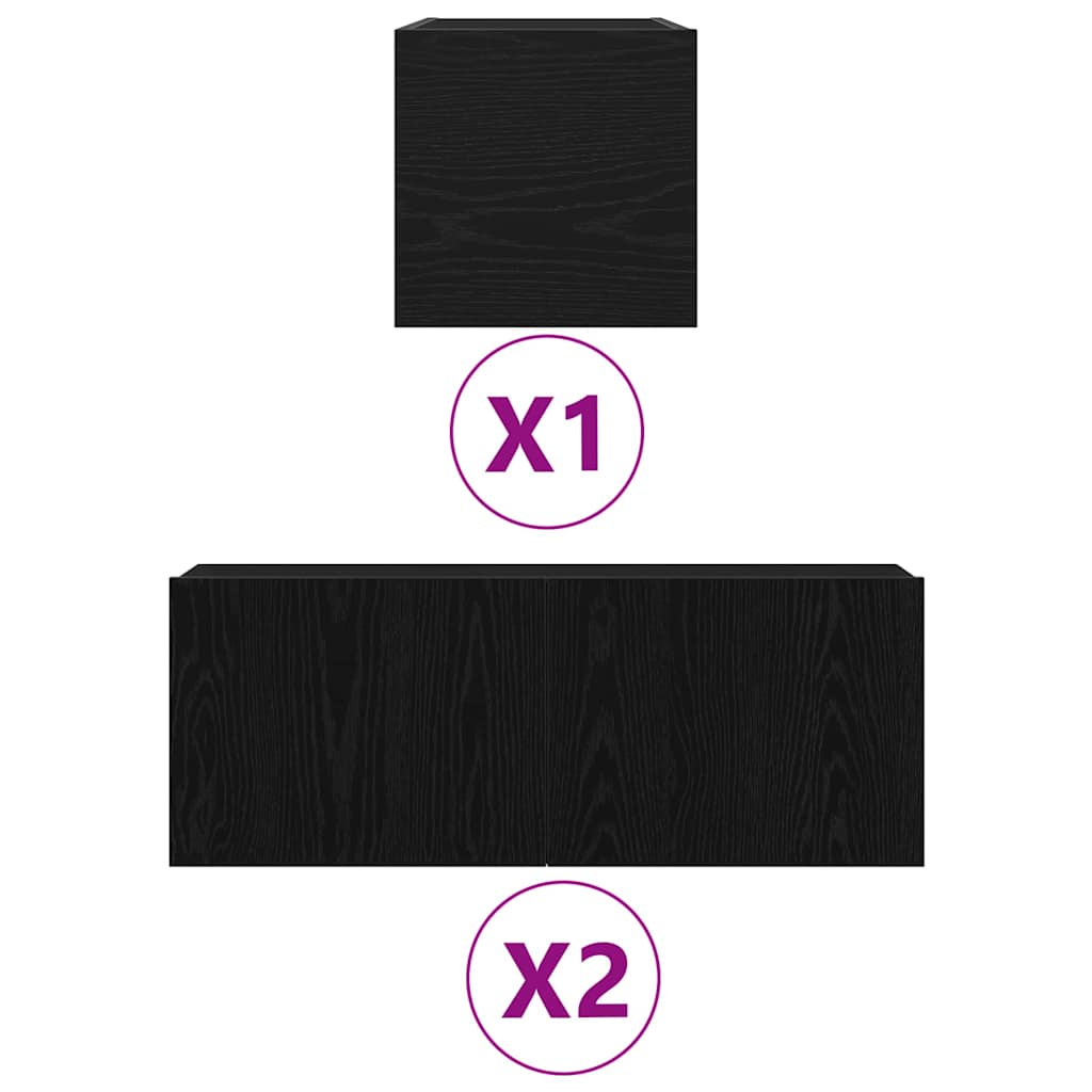 TV Szekrény Készlet 4 pcs Musta tammi 80 x 30 x 30 cm Faanyag