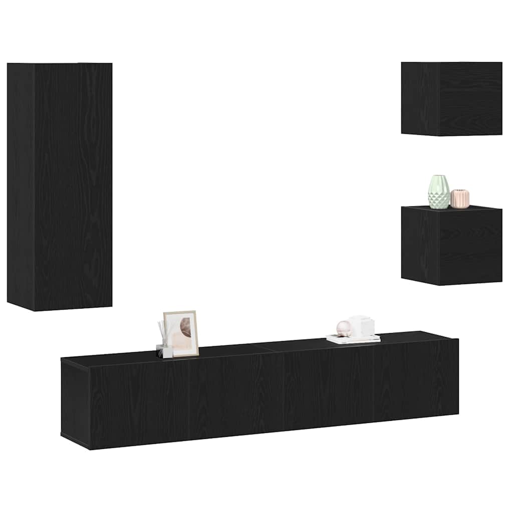 TV Szekrény Készlet 5 pcs Musta tammi 160 x 30 x 30.5 cm