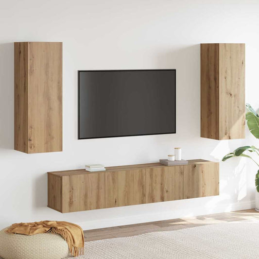 4 részes TV szekrény szett, falra szerelhető Artisan tölgy, mérnöki fa