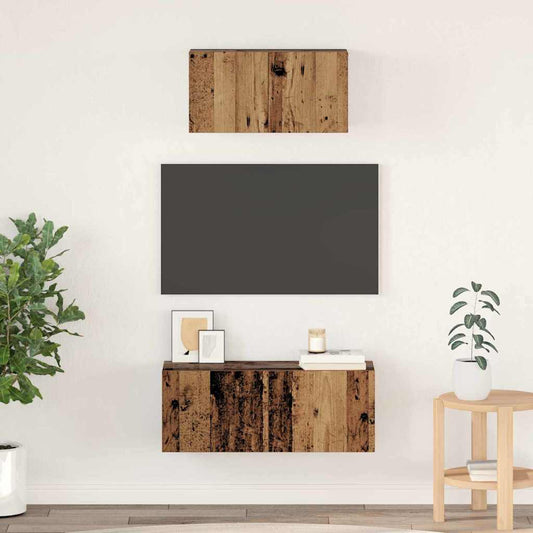 TV szekrény garnitúra Falra szerelhető 2 pcs Régi fa Faanyag