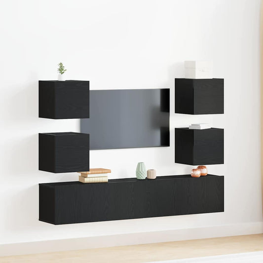 TV szekrény 6 pcs Fekete 160 x 30 x 30 cm Faanyag