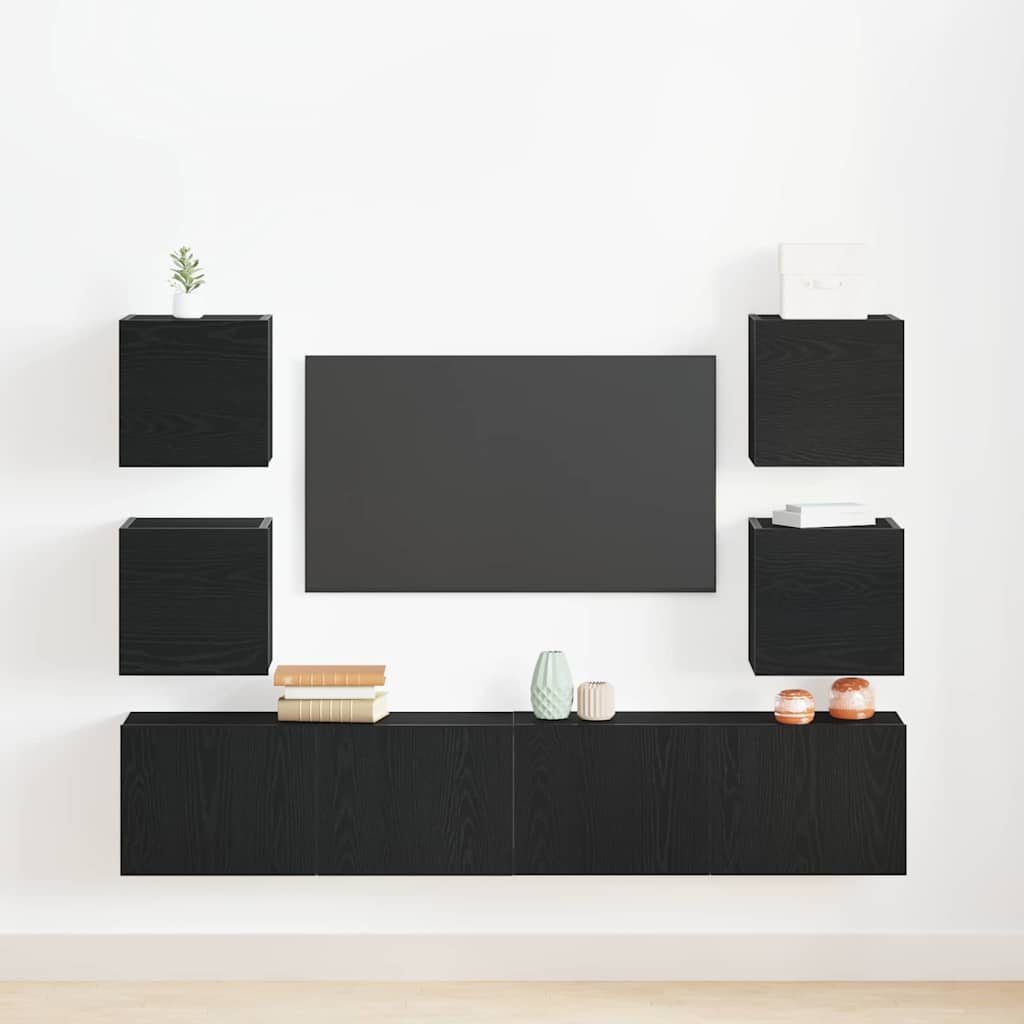 TV szekrény 6 pcs Fekete 160 x 30 x 30 cm Faanyag