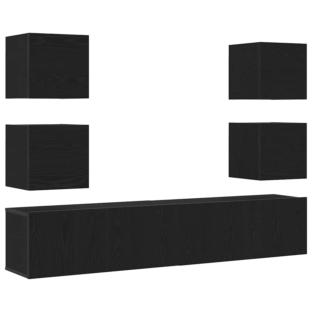 TV szekrény 6 pcs Fekete 160 x 30 x 30 cm Faanyag