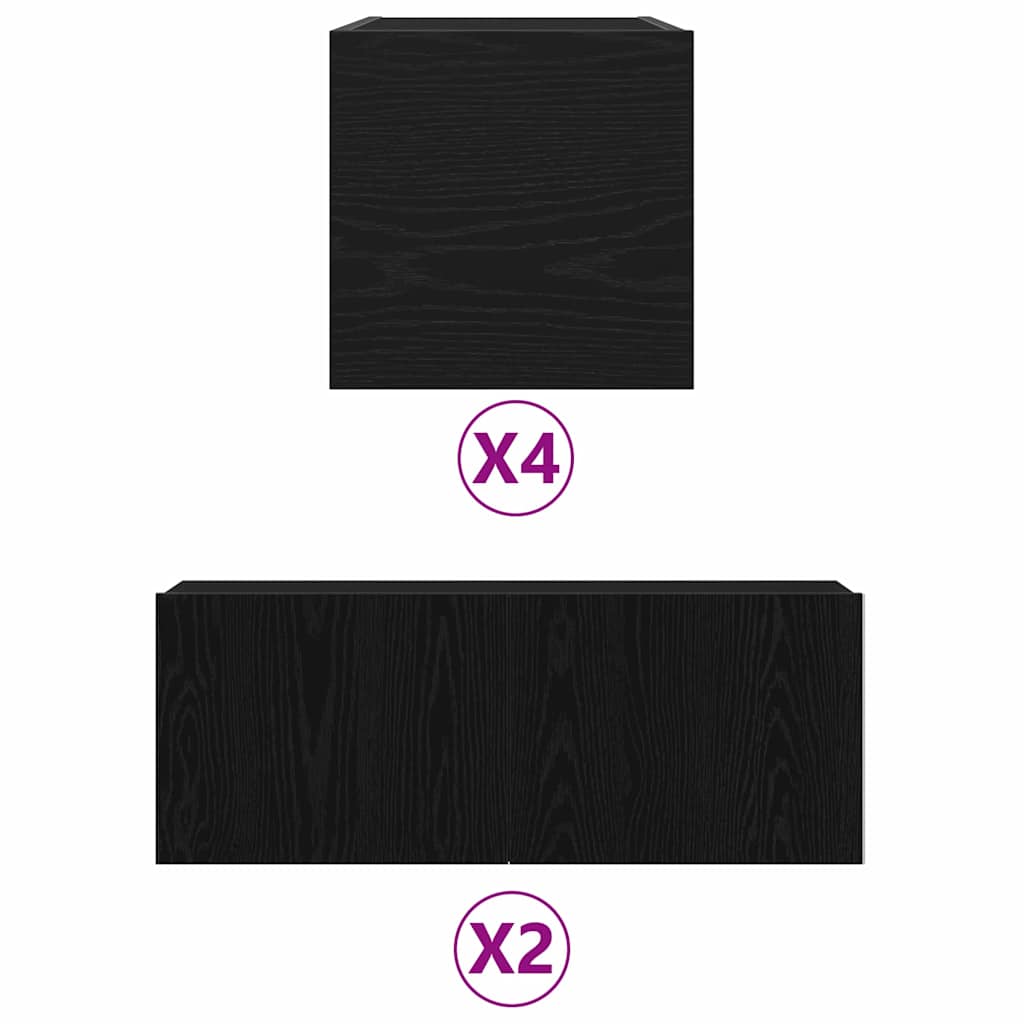 TV szekrény 6 pcs Fekete 160 x 30 x 30 cm Faanyag