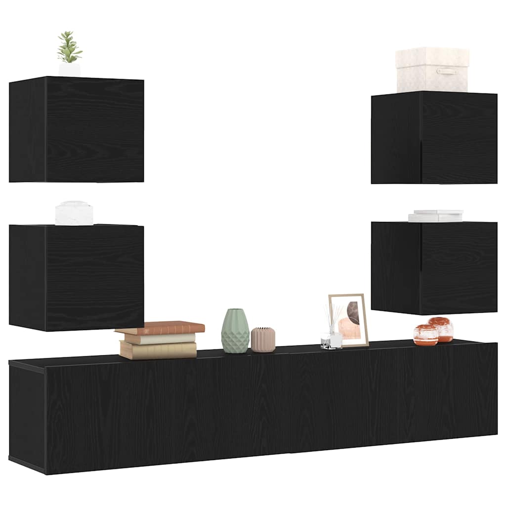 TV szekrény 6 pcs Fekete 160 x 30 x 30 cm Faanyag