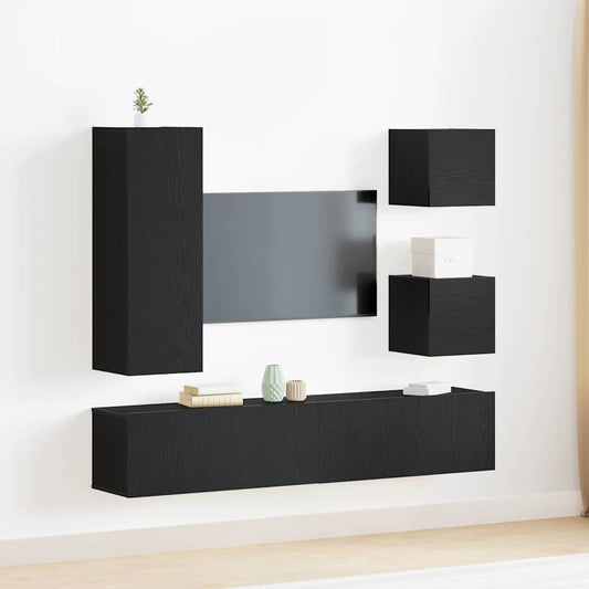 TV Szekrény Készlet 6 pcs Musta tammi 160 x 30 x 30.5 cm