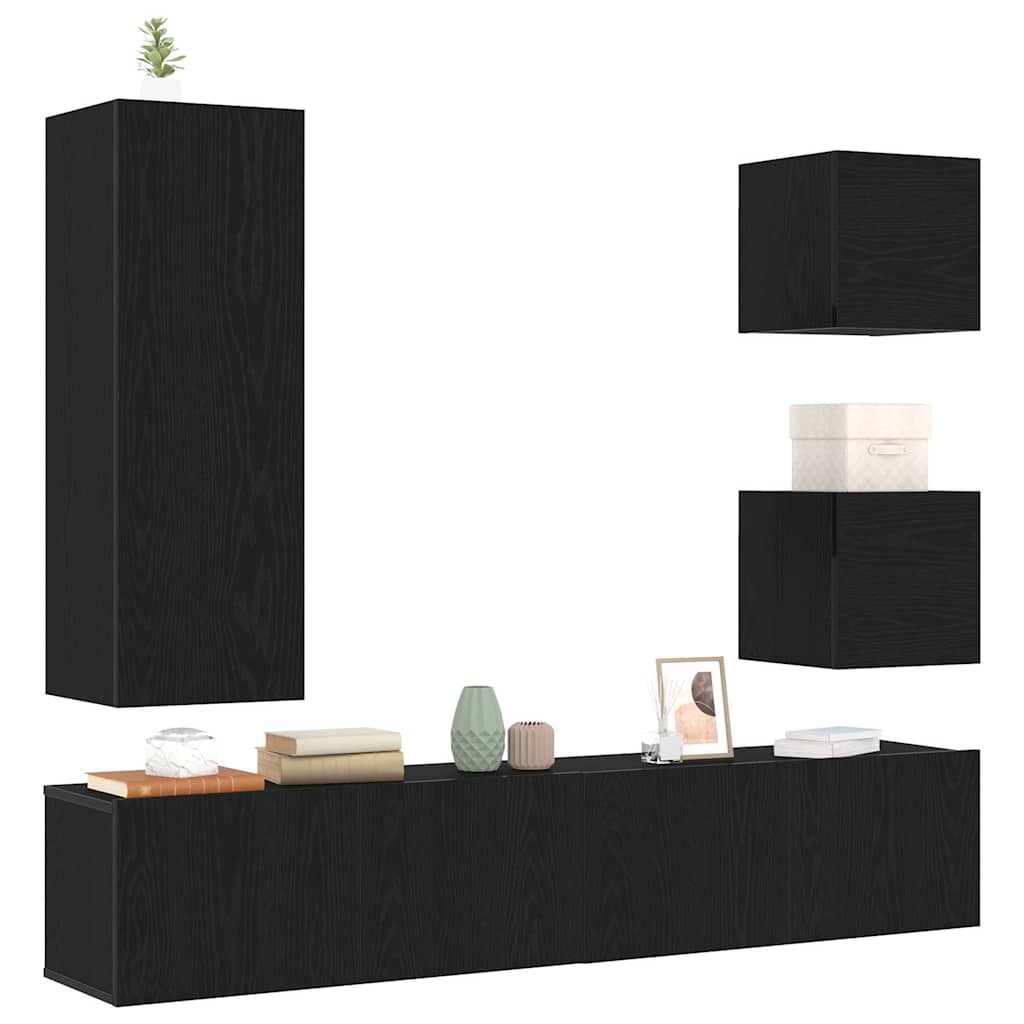 TV Szekrény Készlet 6 pcs Musta tammi 160 x 30 x 30.5 cm