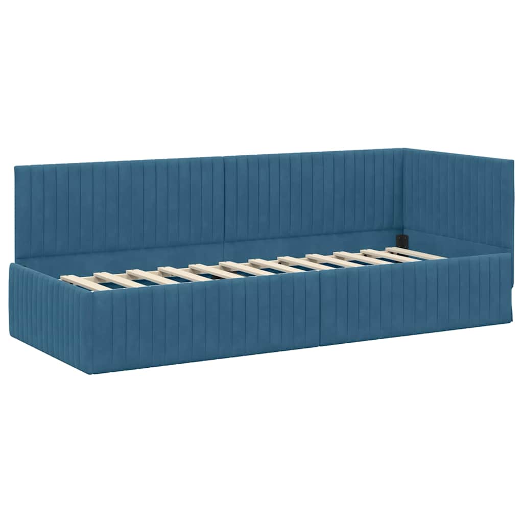 Sarokágy keret fejtámlával Kék 80 x 200 cm Bársony