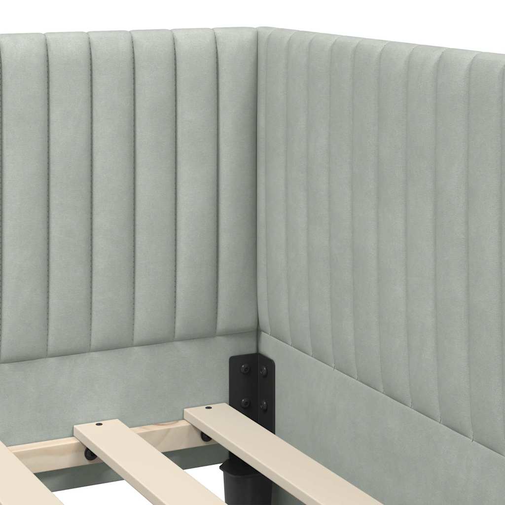 Sarokágy keret fejtámlával Világosszürke 80 x 200 cm Bársony