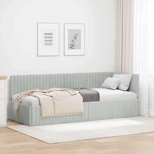 Sarokágy keret fejtámlával Világosszürke 80 x 200 cm Bársony