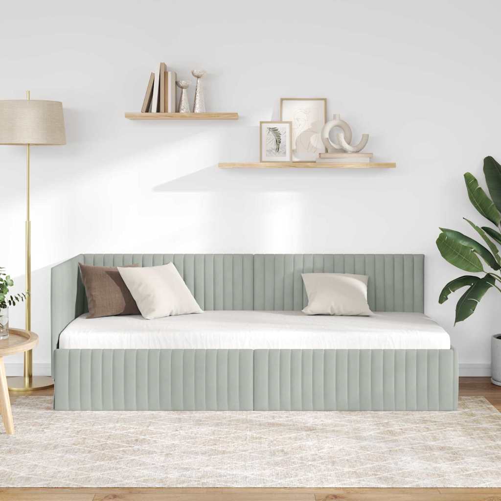 Sarokágy keret fejtámlával Világosszürke 80 x 200 cm Bársony