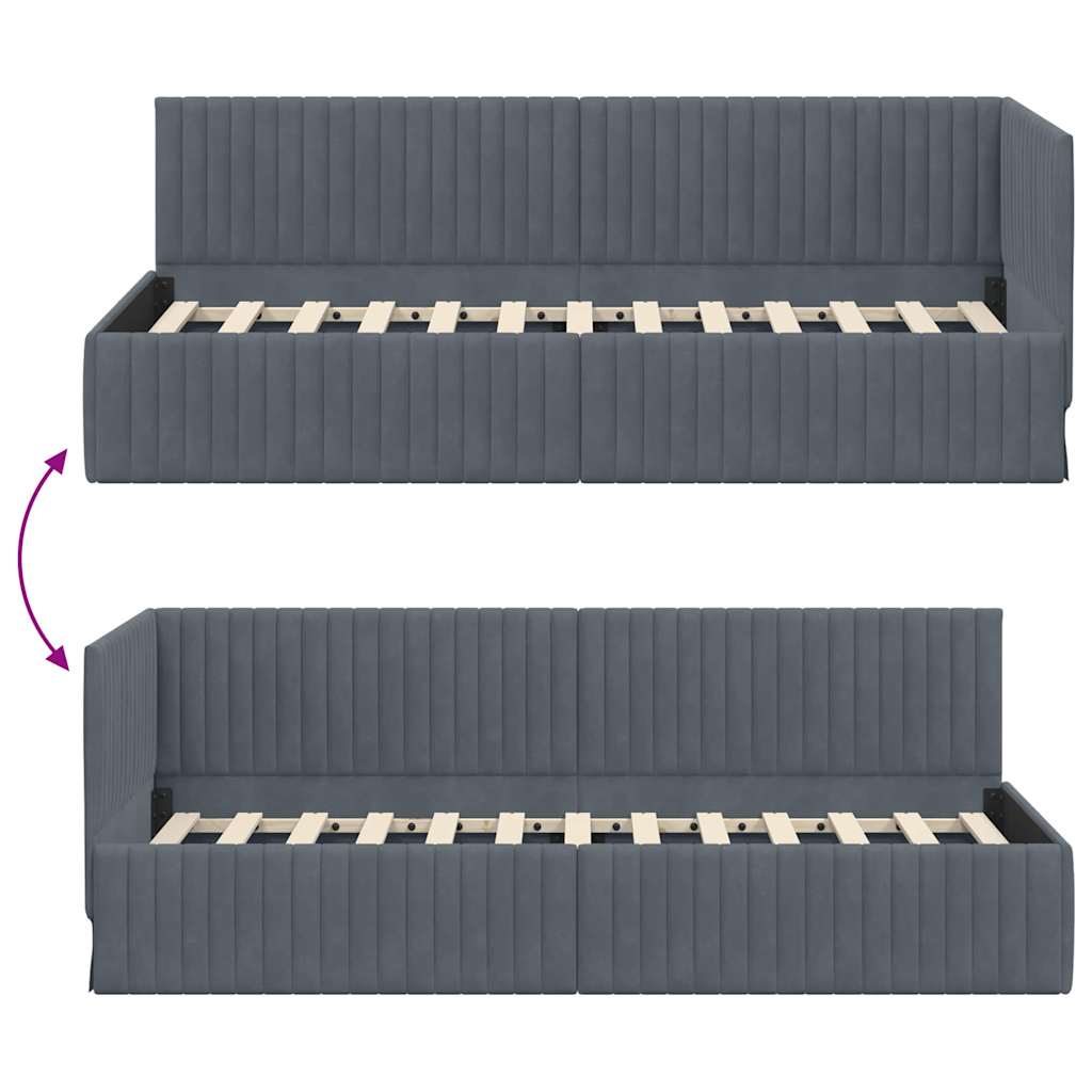 Sarokágy keret fejtámlával Sötétszürke 80 x 200 cm Bársony