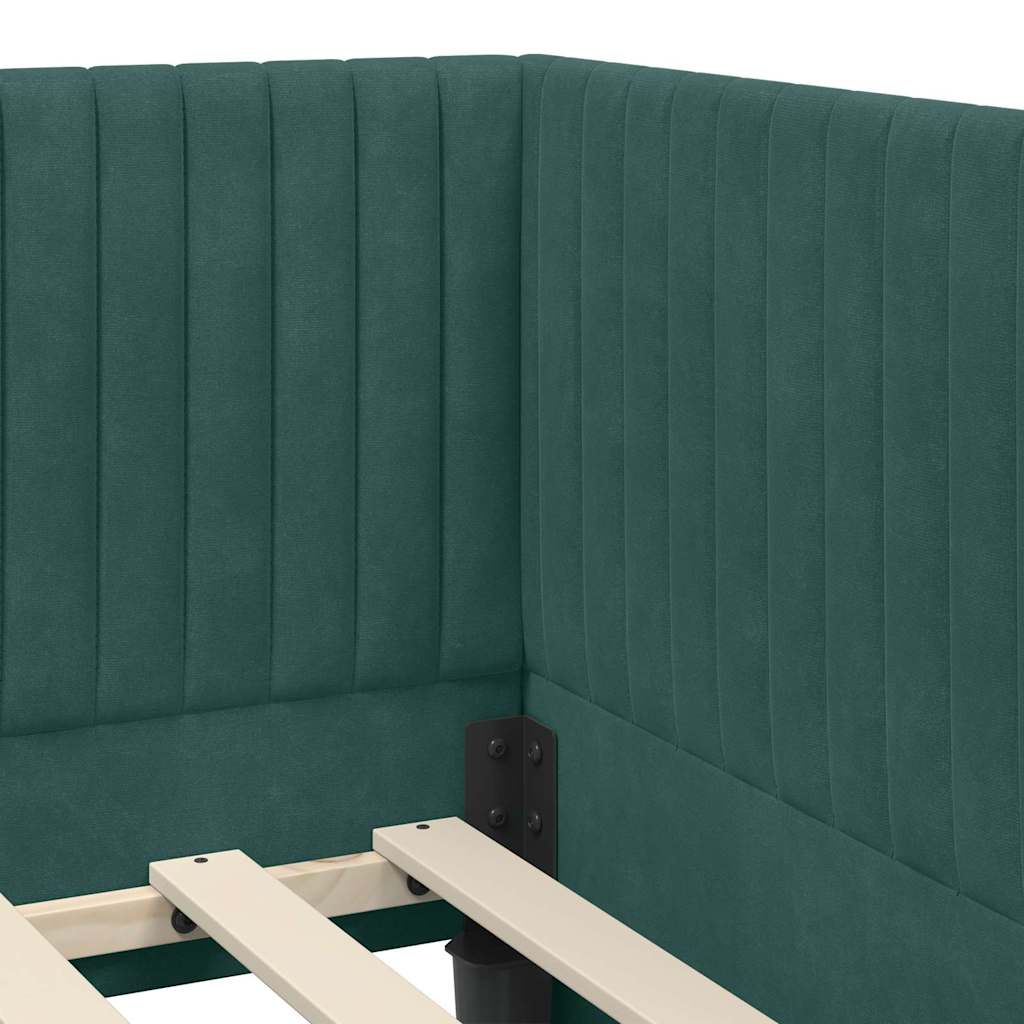 Sarokágy keret fejtámlával Sötétzöld 80 x 200 cm Bársony