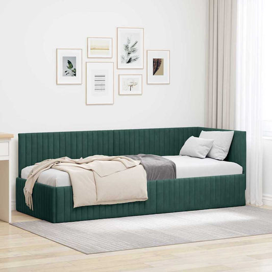 Sarokágy keret fejtámlával Sötétzöld 80 x 200 cm Bársony