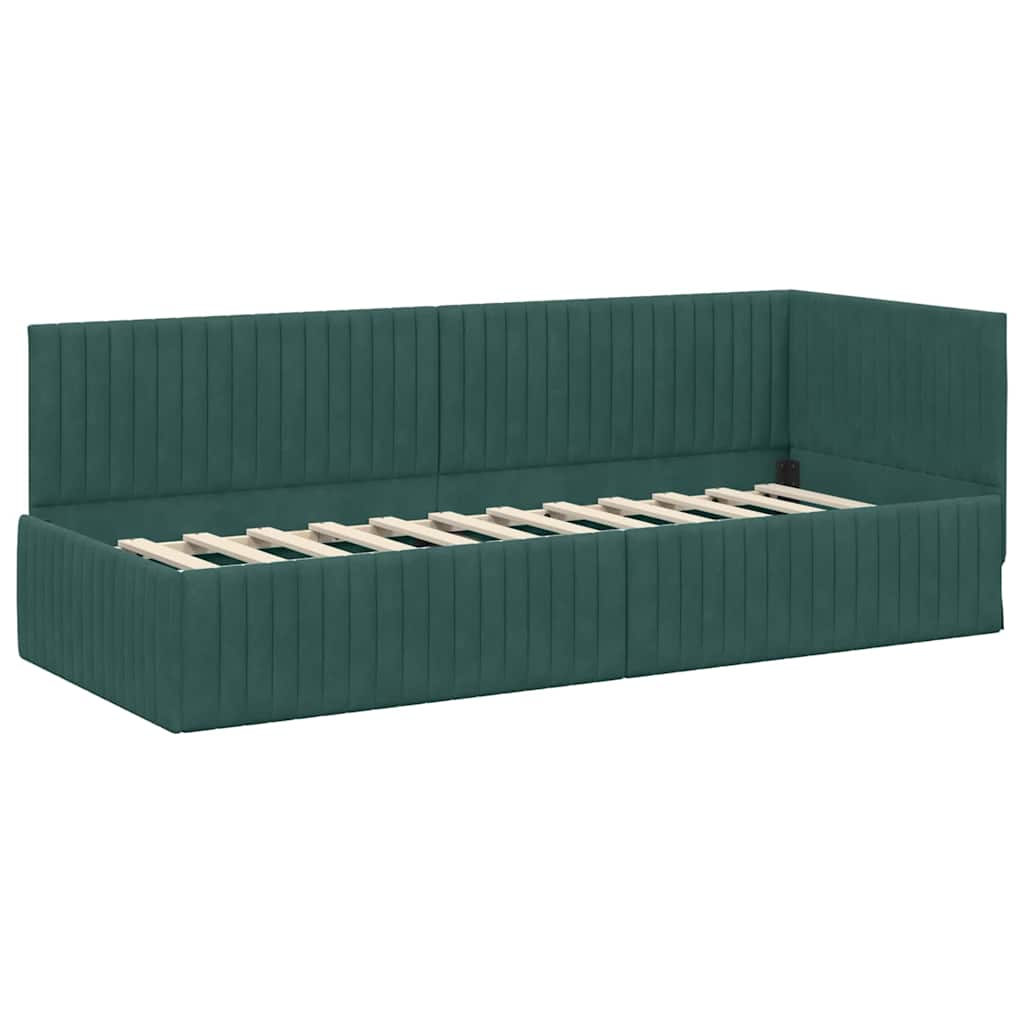 Sarokágy keret fejtámlával Sötétzöld 80 x 200 cm Bársony