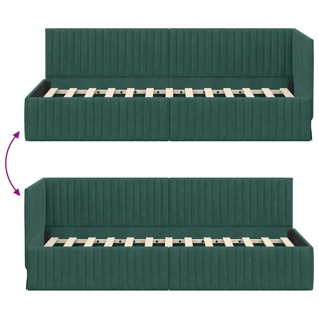 Sarokágy keret fejtámlával Sötétzöld 80 x 200 cm Bársony