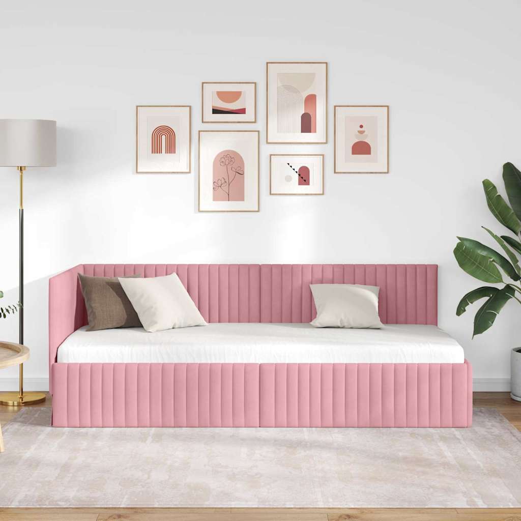 Sarokágy keret fejtámlával Rózsaszín 80 x 200 cm Bársony
