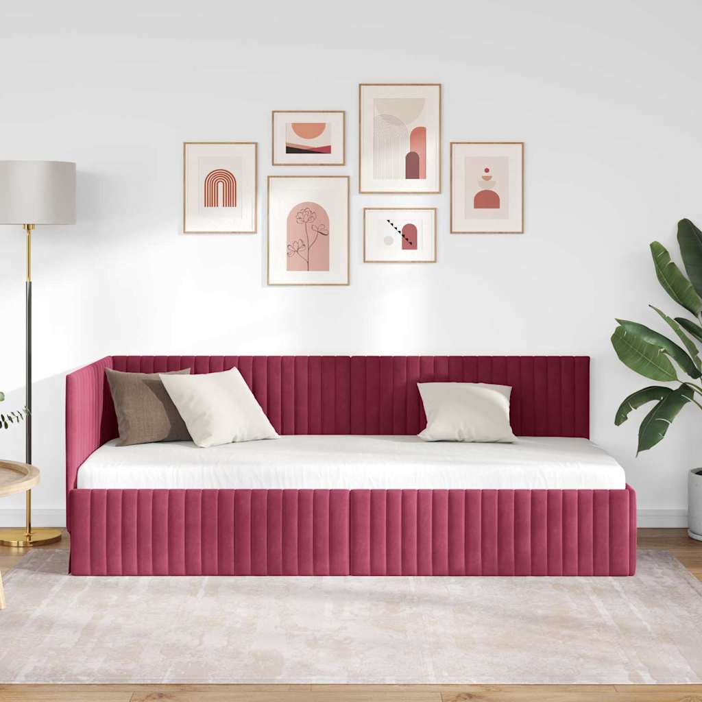 Sarokágy keret fejtámlával bordó 80 x 200 cm Bársony