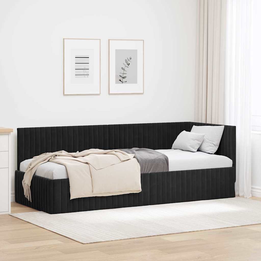 Sarokágy keret fejtámlával Fekete 80 x 200 cm Bársony