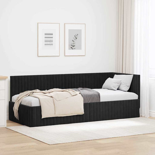 Sarokágy keret fejtámlával Fekete 80 x 200 cm Bársony