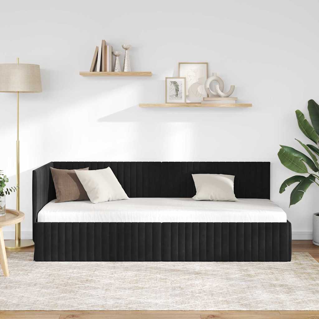 Sarokágy keret fejtámlával Fekete 80 x 200 cm Bársony
