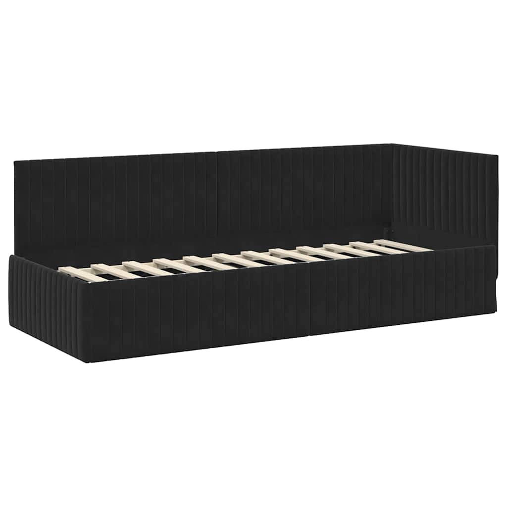 Sarokágy keret fejtámlával Fekete 80 x 200 cm Bársony
