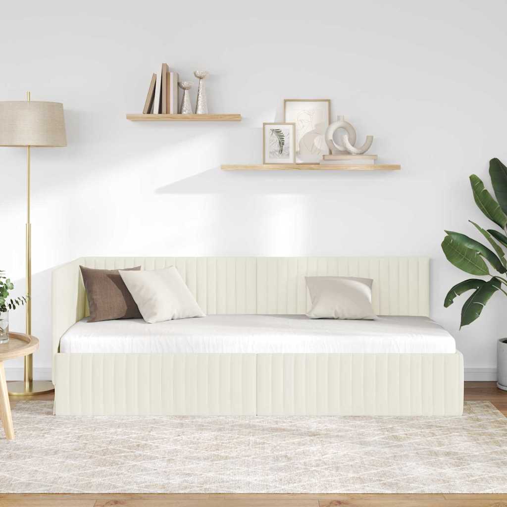 Sarokágy keret fejtámlával Krém 80 x 200 cm Bársony