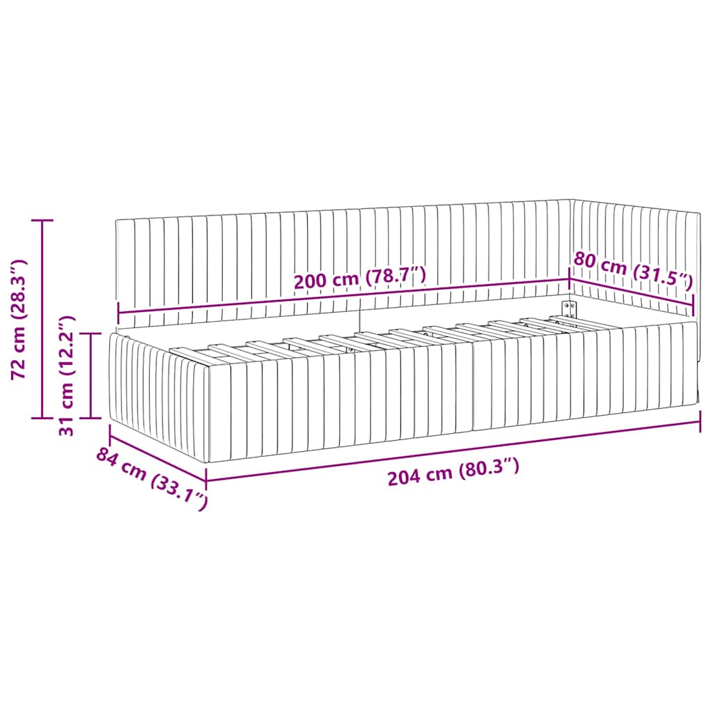 Sarokágy keret fejtámlával Krém 80 x 200 cm Bársony