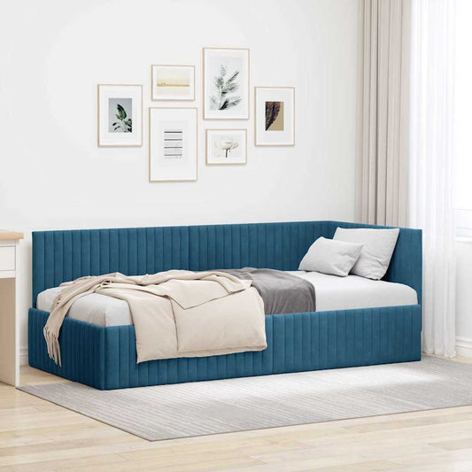 Sarokágy keret fejtámlával Kék 90 x 190 cm Bársony