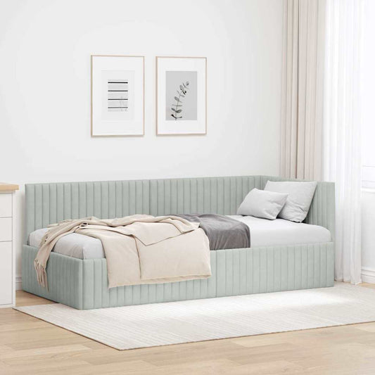Sarokágy keret fejtámlával Világosszürke 90 x 190 cm Bársony