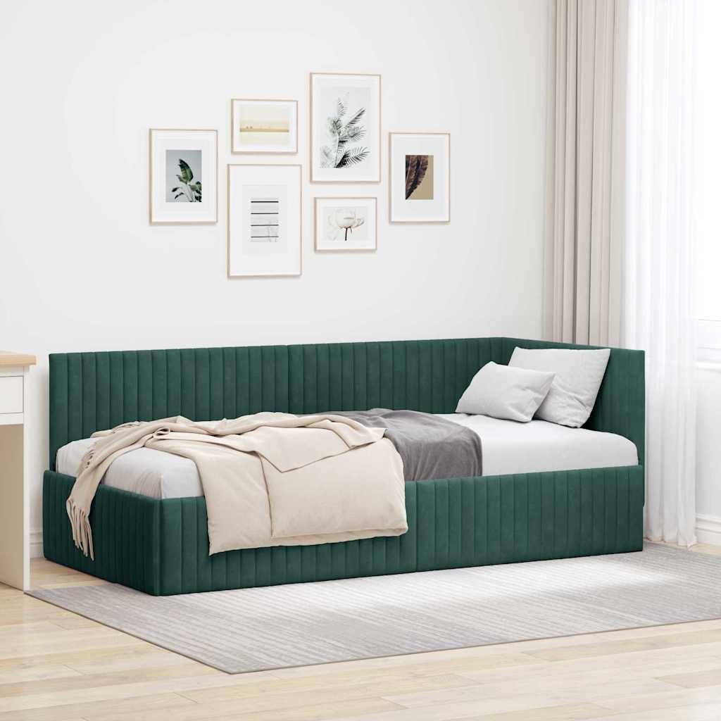 Sarokágy keret fejtámlával Sötétzöld 90 x 190 cm Bársony