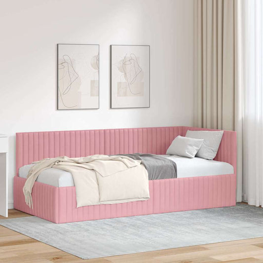 Sarokágy keret fejtámlával Rózsaszín 90 x 190 cm Bársony