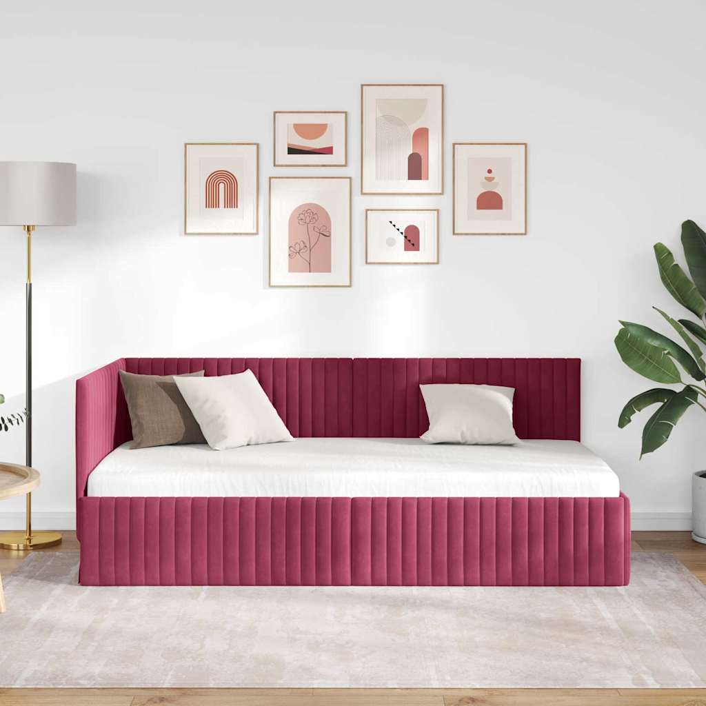 Sarokágy keret fejtámlával bordó 90 x 190 cm Bársony