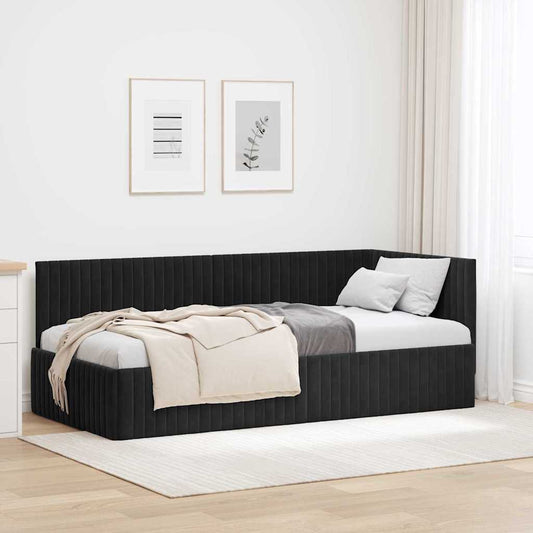 Sarokágy keret fejtámlával Fekete 90 x 190 cm Bársony