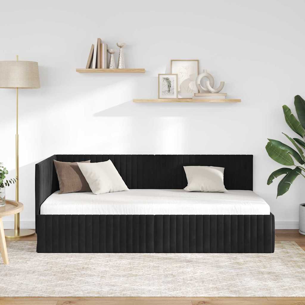 Sarokágy keret fejtámlával Fekete 90 x 190 cm Bársony